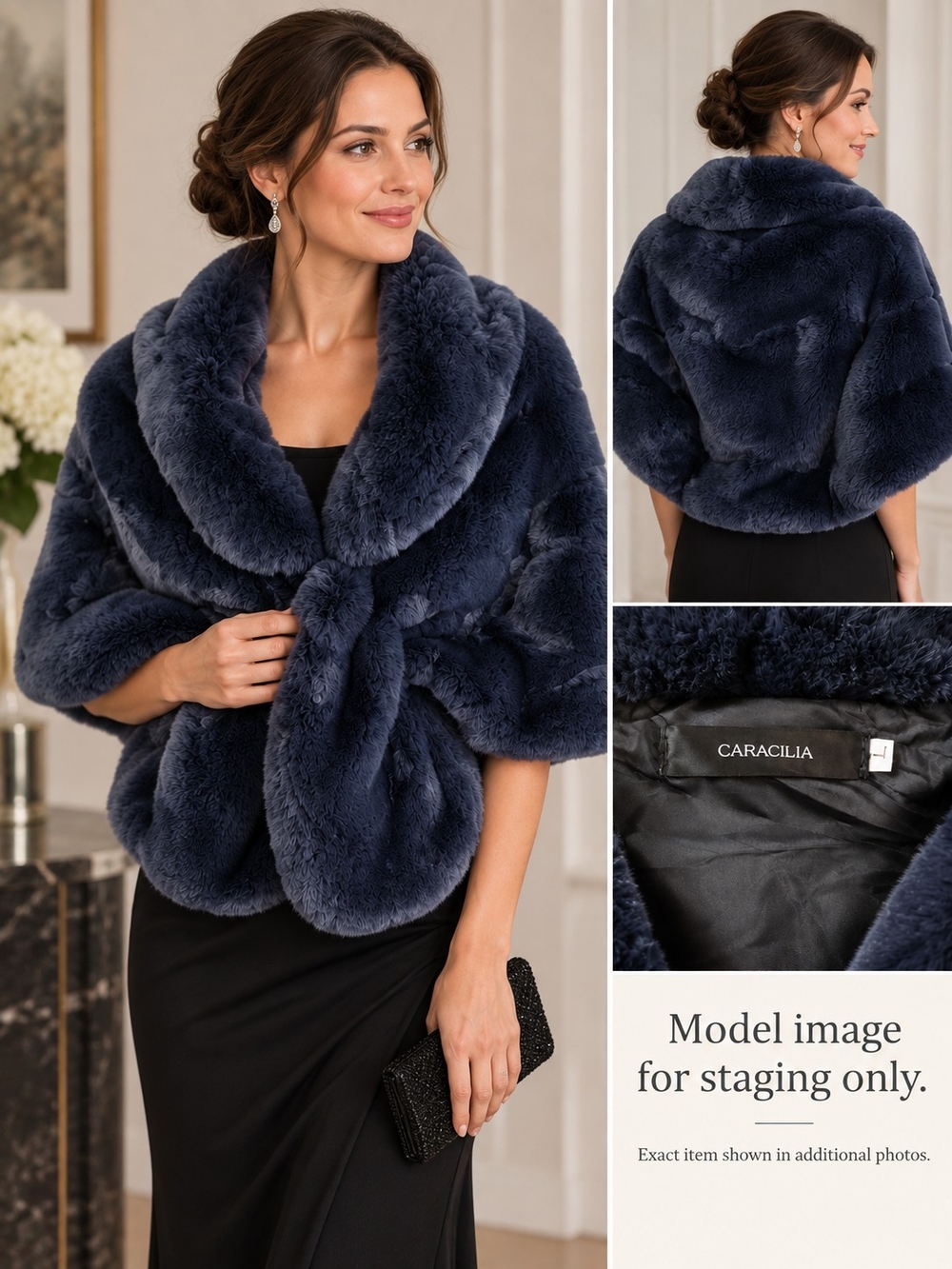 Caracilia Women's Navy Faux Fur Cape Shrug